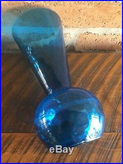 Vintage Italian Empoli Teal Quilted Optic Glass Vase, MCM, Large Imposing Piece
