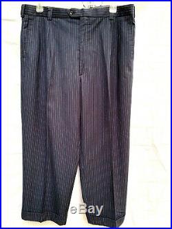 Vintage Mecca 2 Piece Men Suit Navy Blue Pinstriped Italian 46L 40/28 Cuffed