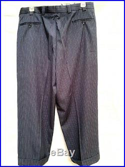 Vintage Mecca 2 Piece Men Suit Navy Blue Pinstriped Italian 46L 40/28 Cuffed