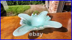 Vintage Murano Art Glass Bowl Swirled Aqua and White with Clear Accents