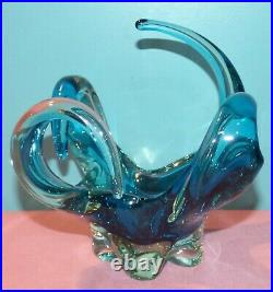 Vintage Murano Blue & Clear Glass Abstract Center Piece Bowl / Vase
