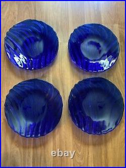 Vintage Rare IVV Italy Cobalt Blue Wave Pattern 4 Large Dinner Plate Set