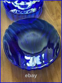 Vintage Rare IVV Italy Cobalt Blue Wave Pattern 4 Large Dinner Plate Set