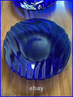 Vintage Rare IVV Italy Cobalt Blue Wave Pattern 4 Large Dinner Plate Set