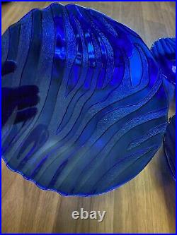 Vintage Rare IVV Italy Cobalt Blue Wave Pattern 4 Large Dinner Plate Set