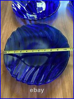 Vintage Rare IVV Italy Cobalt Blue Wave Pattern 4 Large Dinner Plate Set