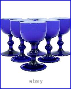 Vintage Set 6 Carlo Moretti Cordial Cocktail Glasses Blue Italian Cobalt Murano