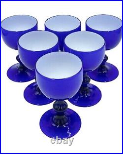 Vintage Set 6 Carlo Moretti Cordial Cocktail Glasses Blue Italian Cobalt Murano