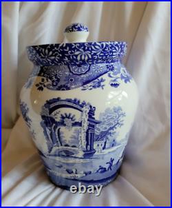 Vintage Spode blue Italian canister or biscuit jar, c. 1996, with lid & seal