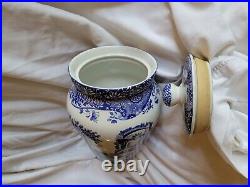 Vintage Spode blue Italian canister or biscuit jar, c. 1996, with lid & seal