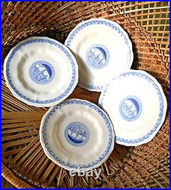 Vintage Vietri Italian Set 4 Desert Salad Bowls Plates Blue & White Tree Motif