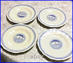 Vintage Vietri Italian Set 4 Desert Salad Bowls Plates Blue & White Tree Motif