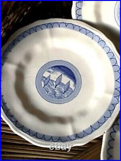 Vintage Vietri Italian Set 4 Desert Salad Bowls Plates Blue & White Tree Motif