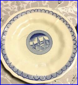 Vintage Vietri Italian Set 4 Desert Salad Bowls Plates Blue & White Tree Motif