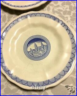 Vintage Vietri Italian Set 4 Desert Salad Bowls Plates Blue & White Tree Motif