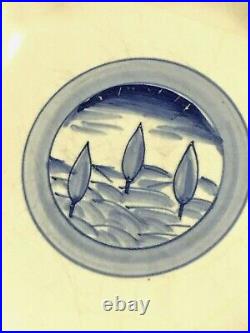 Vintage Vietri Italian Set 4 Desert Salad Bowls Plates Blue & White Tree Motif