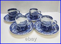 Vtg 4 Spode Blue Italian 3 oz Espresso Coffee Demitasse Cup And Saucer Sets