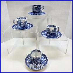 Vtg 4 Spode Blue Italian 3 oz Espresso Coffee Demitasse Cup And Saucer Sets