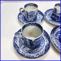 Vtg 4 Spode Blue Italian 3 oz Espresso Coffee Demitasse Cup And Saucer Sets