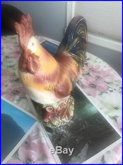 Vtg Italian Ceramic Pottery Rooster in Strawberry Patch 18 H 18 W