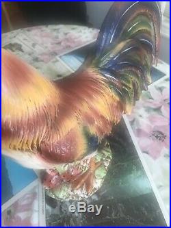 Vtg Italian Ceramic Pottery Rooster in Strawberry Patch 18 H 18 W