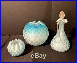 WOW Murano Glass Satin Diamond Quilted Pitcher Beautiful! Set Of 3 Pieces