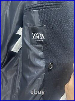 Zara Double Breasted Knit Blazer Size 36R New Blue Italian Fabric Bronze Buttons