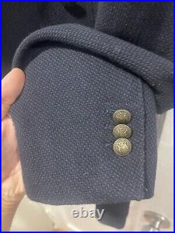 Zara Double Breasted Knit Blazer Size 36R New Blue Italian Fabric Bronze Buttons